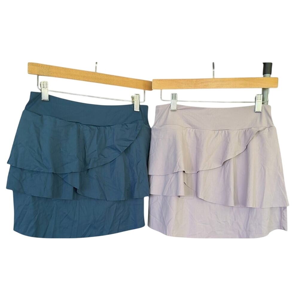 Halara Tiered Ruffle Skort Bundle Set of 2 Medium Steel Blue Lavender 2-in-1